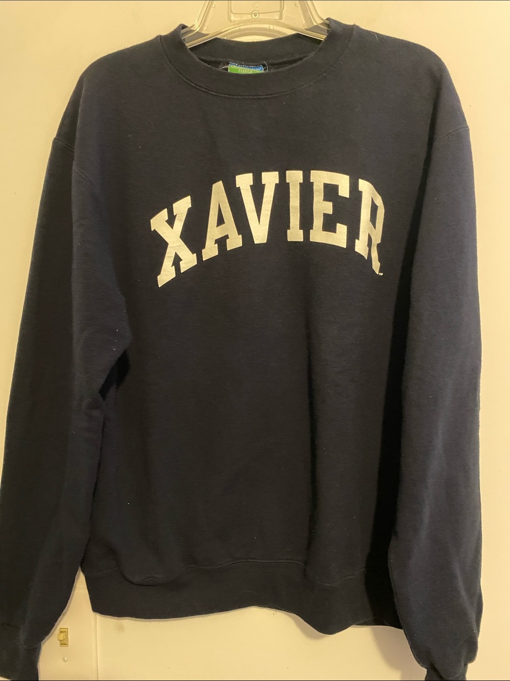 Champion Navy Crewneck Sweatshirt with White Xavier Logo
